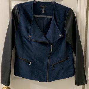 Alfani Jacket blue faux suede black sleeves PM